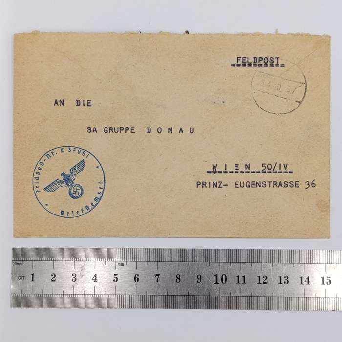 WW2 German Feldpost 37081 cover to Vienna, Austria - Posted by Hermann Puchner
