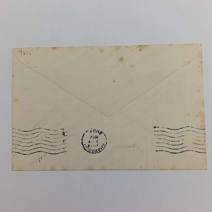 Airmail cover from London to Khartoum, Sudan - 2 May 1952 with 9 pence British stamp