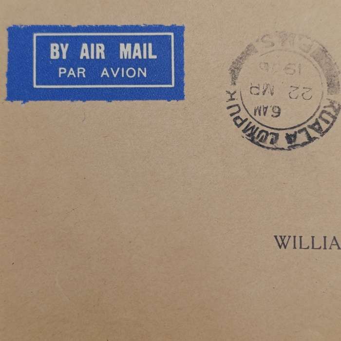 Airmail cover from Kuala Lumpur to Kowloon Hong Kong with 2c and 10c Malaysian stamps 22 March 1936