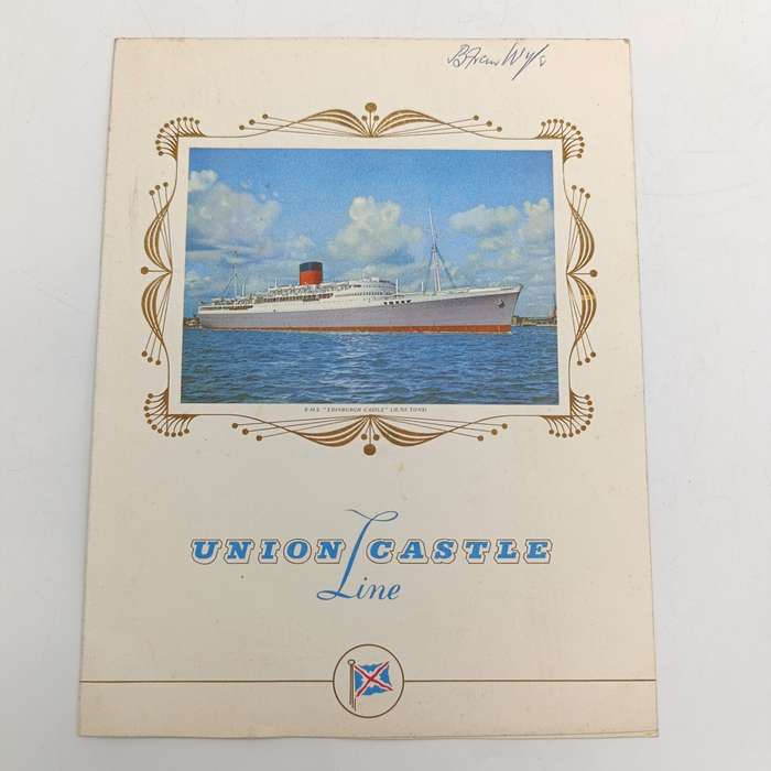 1960 Union Castle menu for RMS Edenburgh Castle with signatures of 11 friends