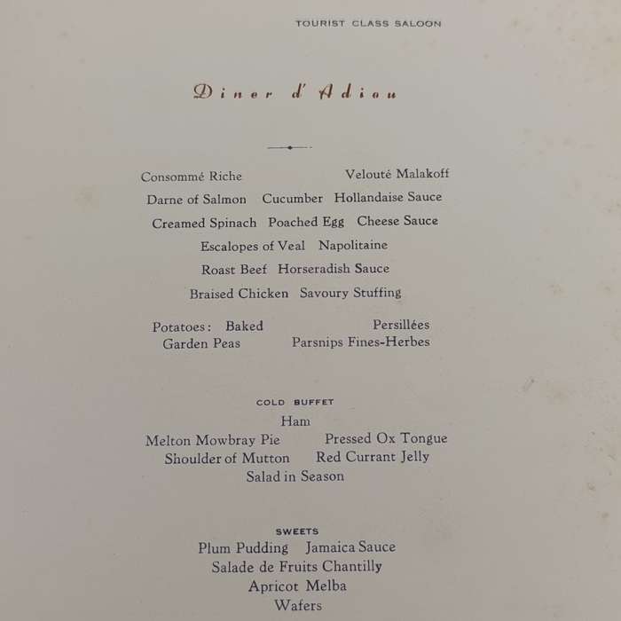 1960 Union Castle menu for RMS Edenburgh Castle with signatures of 11 friends