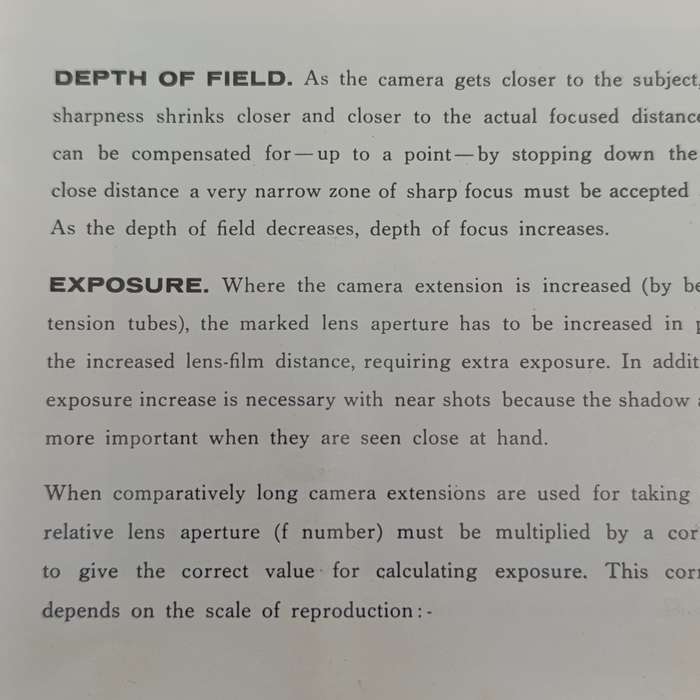 ASAHI Pentax original manual for Extension tubes, Bellows, Microscope adapter