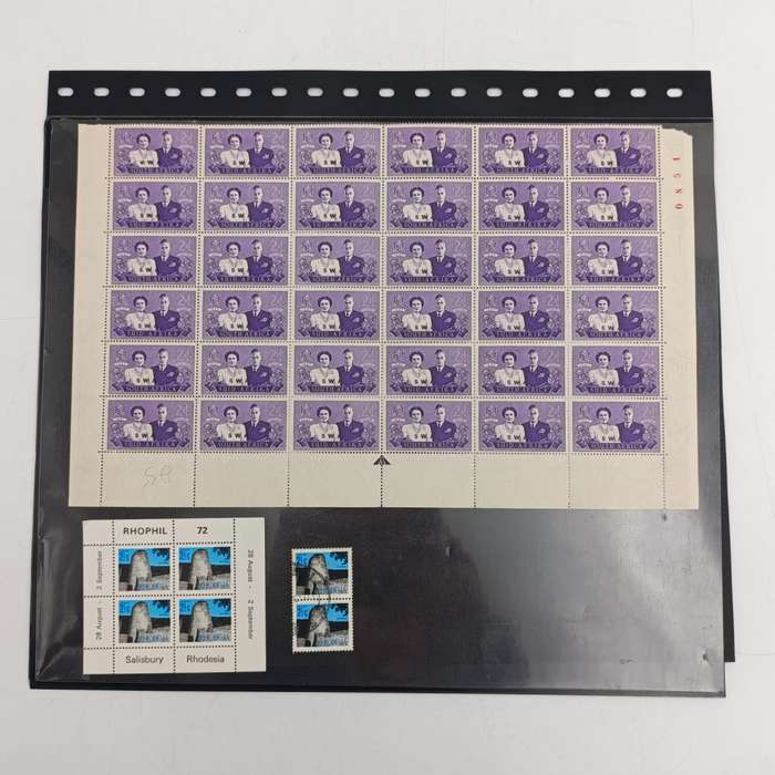 1947 Royal visit to South Africa 2d Part sheet of stamps - Top left stamp with ink flaw _S of SWA._