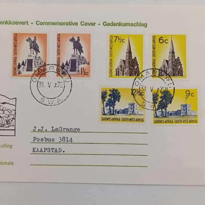 South West Africa Omaruru 1972 Commemorative cover with 6 SWA stamps