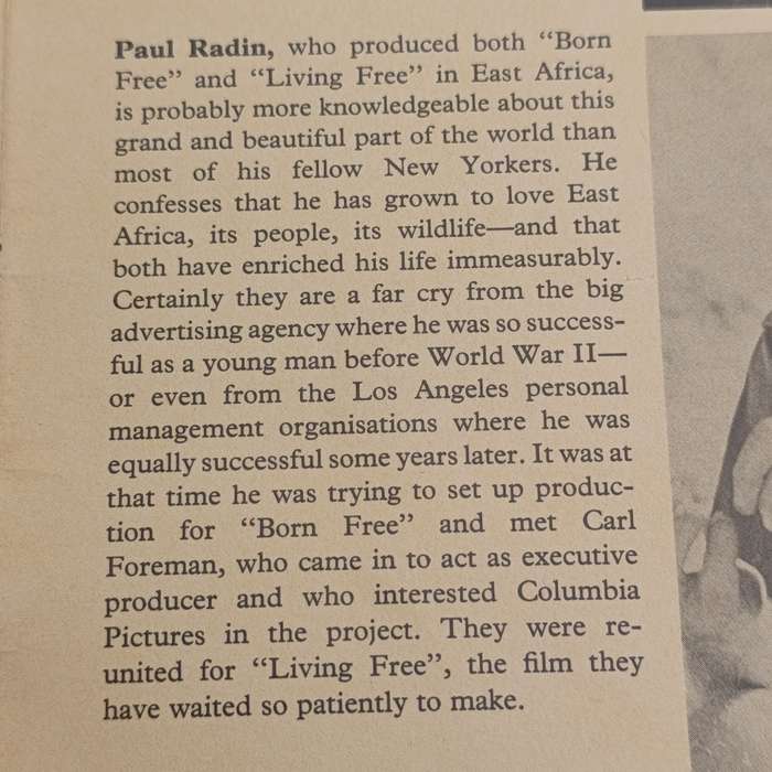 Original Columbia pictures brachure for the film Living Free