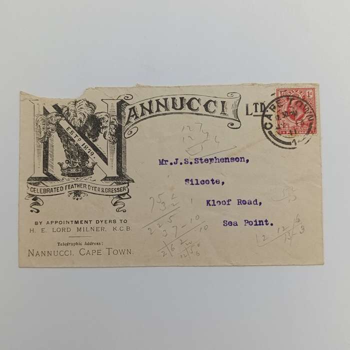 Letter set in Nannucci Stationary from Cape Town to sea Point in 1911