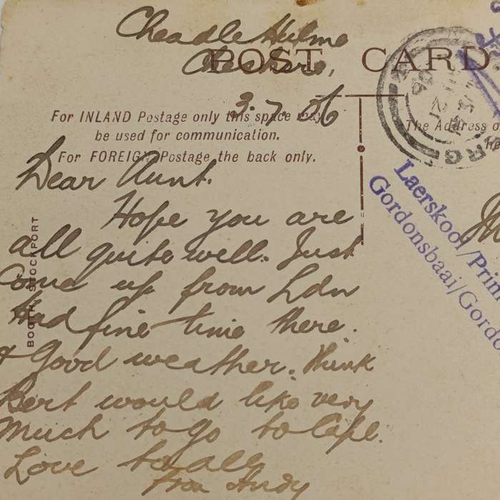 1906 Postcard from Stockpart, England to Wynberg, Cape Colony
