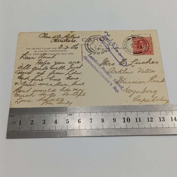 1906 Postcard from Stockpart, England to Wynberg, Cape Colony