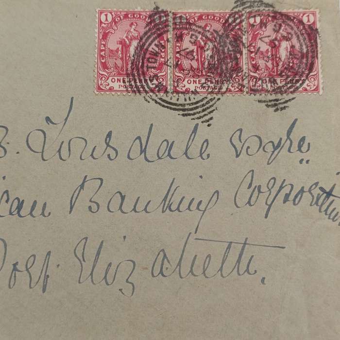 1897 letter from King Williams Town to Port Elizabeth - square cancels front on stamps