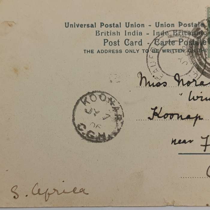 1906 Postcard from SIMLA, India to Koonap, Cape of Good Hope through Fort Beaufort