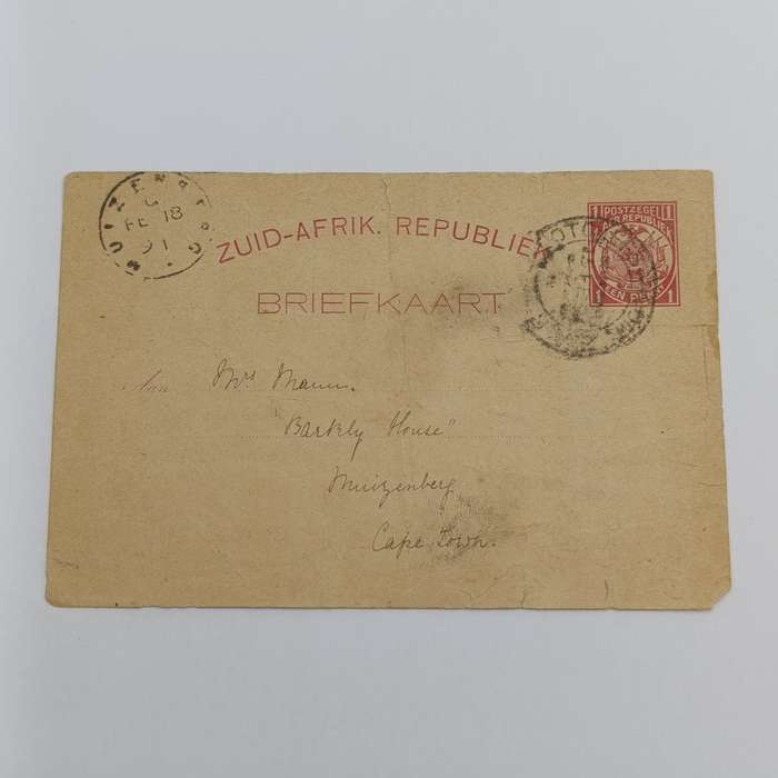 1891 Prepaid card Potchefstroom to Muizenberg with early Muizenberg cancel