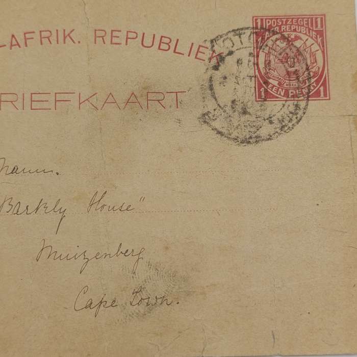 1891 Prepaid card Potchefstroom to Muizenberg with early Muizenberg cancel