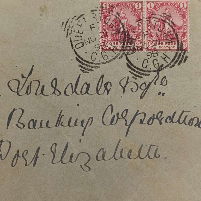 1898 letter Queenstown to Port Elizabeth - 2 Cape of Good hope one penny stamps