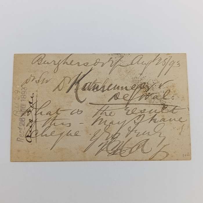 1893 Prepaid postcard half penny, Cape of Good Hope Burghersdorp to Queenstown