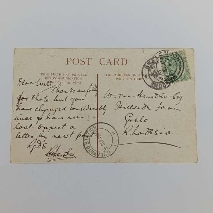 1905 Postcard from East London, South Africa to Gwelo, Rhodesia through Bulawayo station
