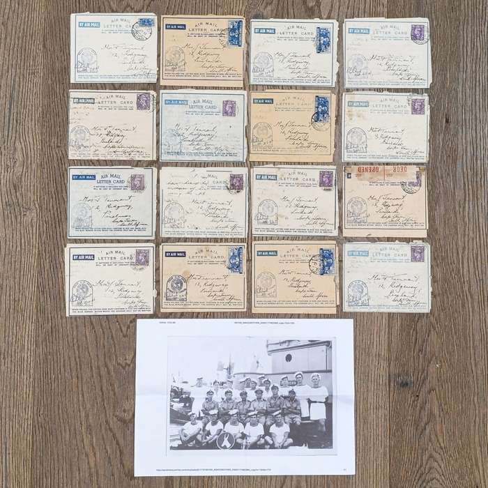 Lot of 15 WW2 period letter cards sent by Joe Tennant who was stationed on the HMSAS Seksern