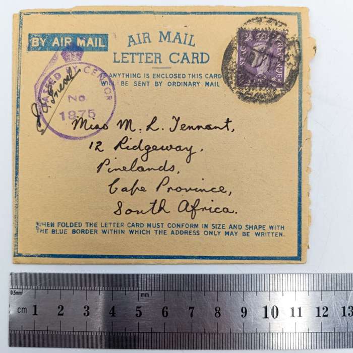 Lot of 31 WW2 period letter cards sent to miss (Staff Sgt) ML Tennant stationed in Simonstown