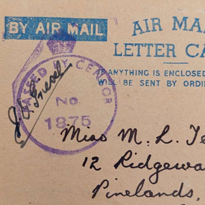 Lot of 31 WW2 period letter cards sent to miss (Staff Sgt) ML Tennant stationed in Simonstown