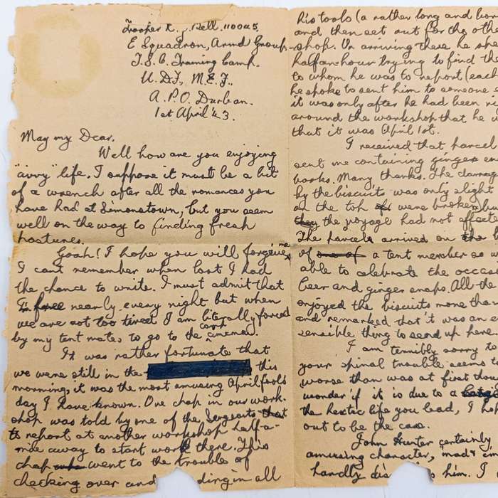 Lot of 31 WW2 period letter cards sent to miss (Staff Sgt) ML Tennant stationed in Simonstown