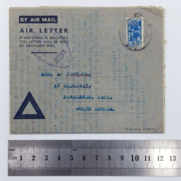 WW2 Air letter sent by Robin Bell to his sister May Strydom.