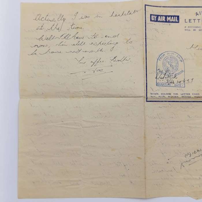 WW2 Airmail letter cards sent by Joe Tennant stationed on the HMSAS Seksern to his sister Marian