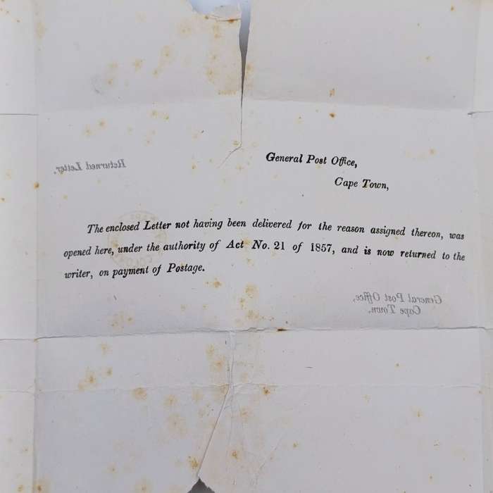 1874 Cape Colony returned letter cover - rarely seen