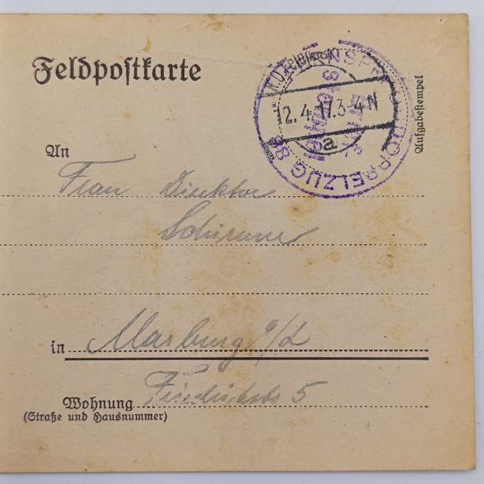 1917 WW1 Feldpostkarte 3rd Bat, 12th Camp Double Train cancel