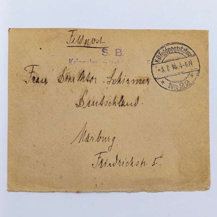 1916 WW1 Feldpost wartime cover to Marburg Feldpoststation no. 22.