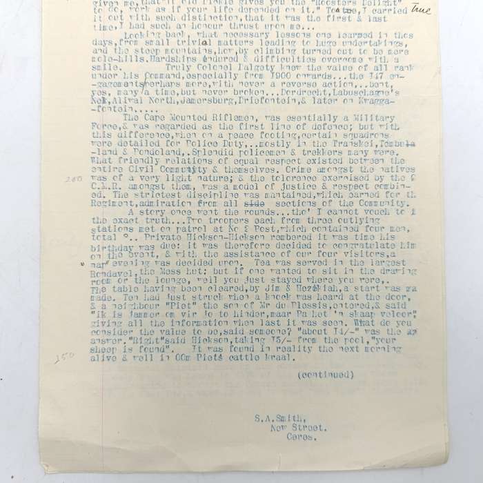 Reminiscences of the old Cape Mounted Rifles by soldier S.A. Smith of Ceres, An original document