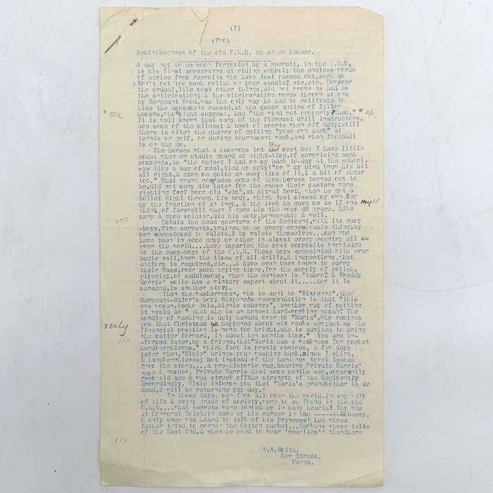 Reminiscences of the old Cape Mounted Rifles by soldier S.A. Smith of Ceres, An original document