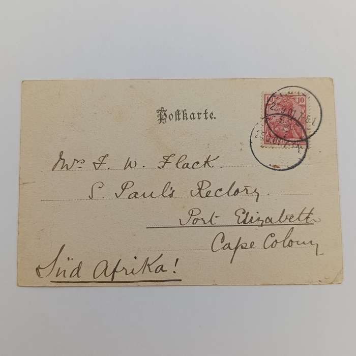 1901 Postcard German Reich to Port Elizabeth, Cape Colony mentioning