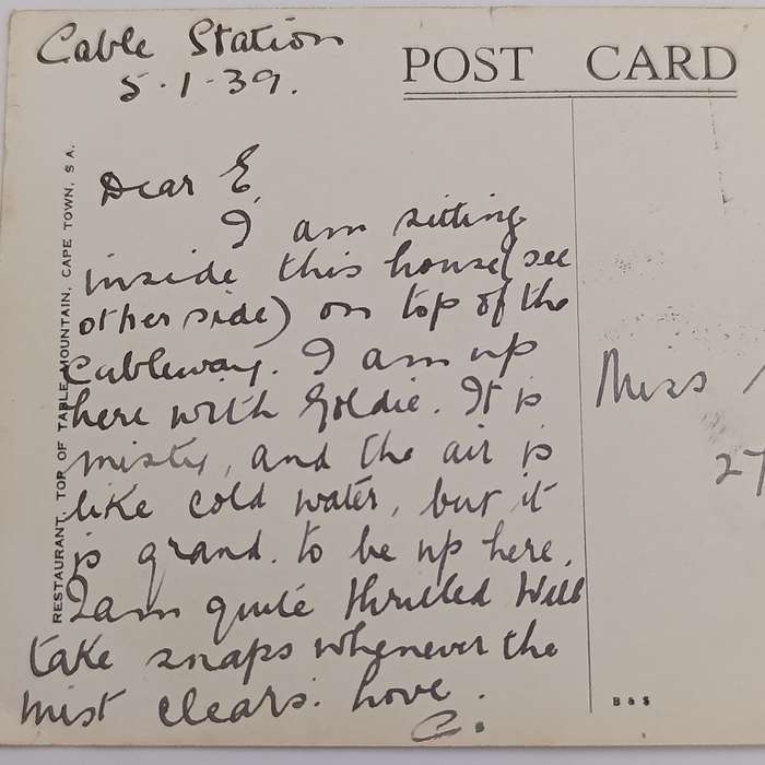 1939 Postcard posted at the Cape Town Cable station - picture of station