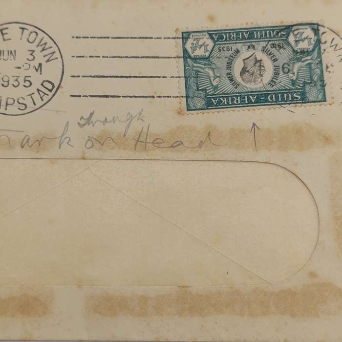Cover posted Cape Town to Fishhoek 3-6-1935 on Mimosa Dahlia Gardens Stationary