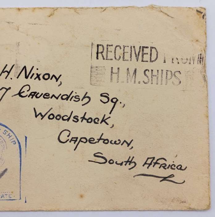 WW2 Cover Received from HM Ships to Woodstock plus South Africa with HM Ship Censor mark applied