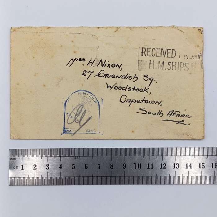 WW2 Cover Received from HM Ships to Woodstock plus South Africa with HM Ship Censor mark applied