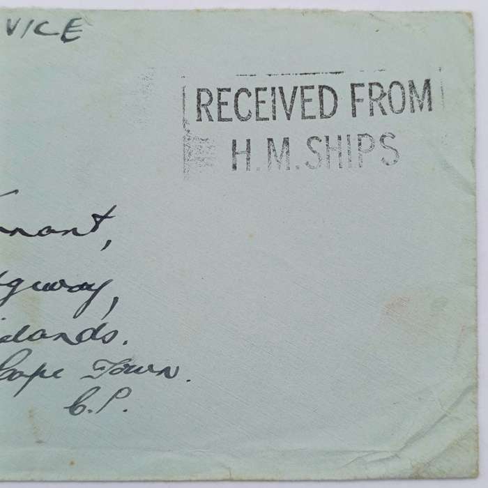 WW2 On Active Service cover - Passed by Censor no. 2770 and Received from HM Ships marks applied