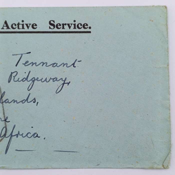 WW2 On Active Service cover to Pinelands, South Africa - with UNIT CENSOR W199 INDIA Rubber stamp