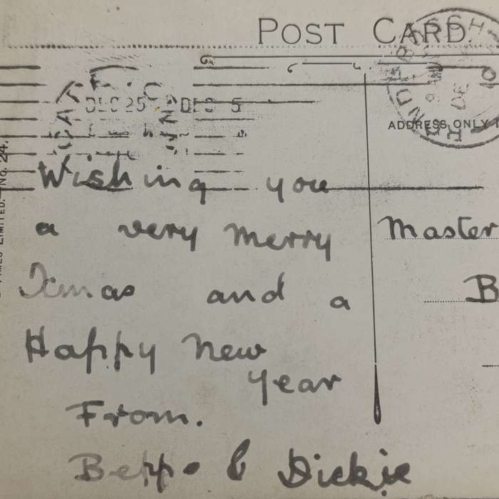 Postcard Cape Town to Rondebosch 1910 with Christmas Day cancellation plus Boxing day