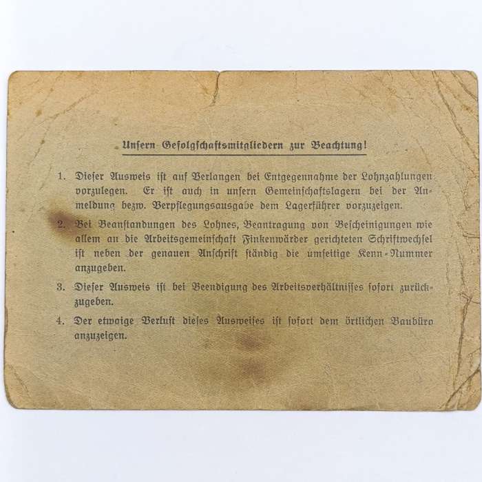 1941 WW2 Hamburg Proof of appointment as construction worker - Identification JCL Hoencamp