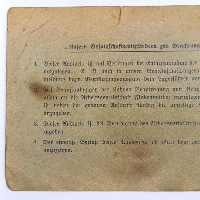 1941 WW2 Hamburg Proof of appointment as construction worker - Identification JCL Hoencamp