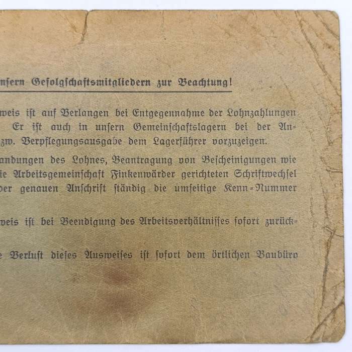 1941 WW2 Hamburg Proof of appointment as construction worker - Identification JCL Hoencamp