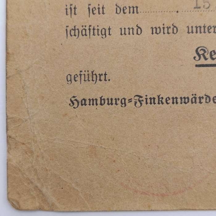 1941 WW2 Hamburg Proof of appointment as construction worker - Identification JCL Hoencamp