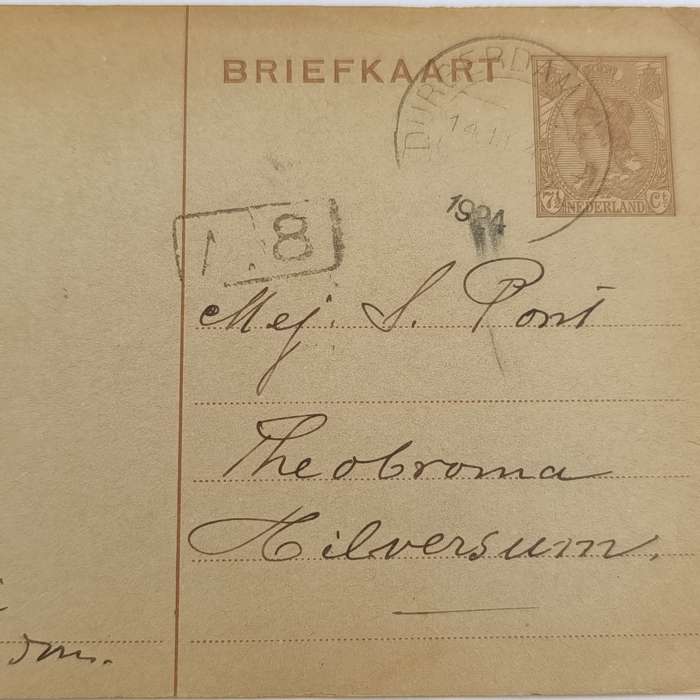 1924 Pre printed postage postcard with 7 1/2 cent postage from Durgerdam to Hilversum Holland