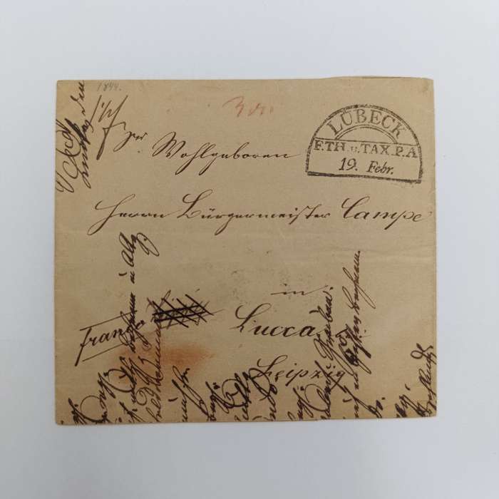 1844 letter from Lubeck to Leipzig forwarded through Hamburg