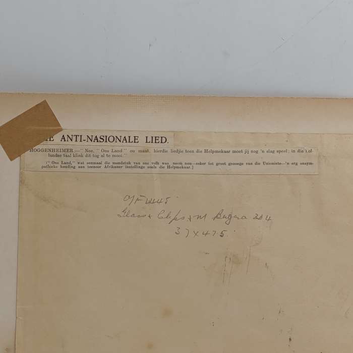 Original Cartoon Sketch of the Anti-Nasionale Lied by DC Boonzaier