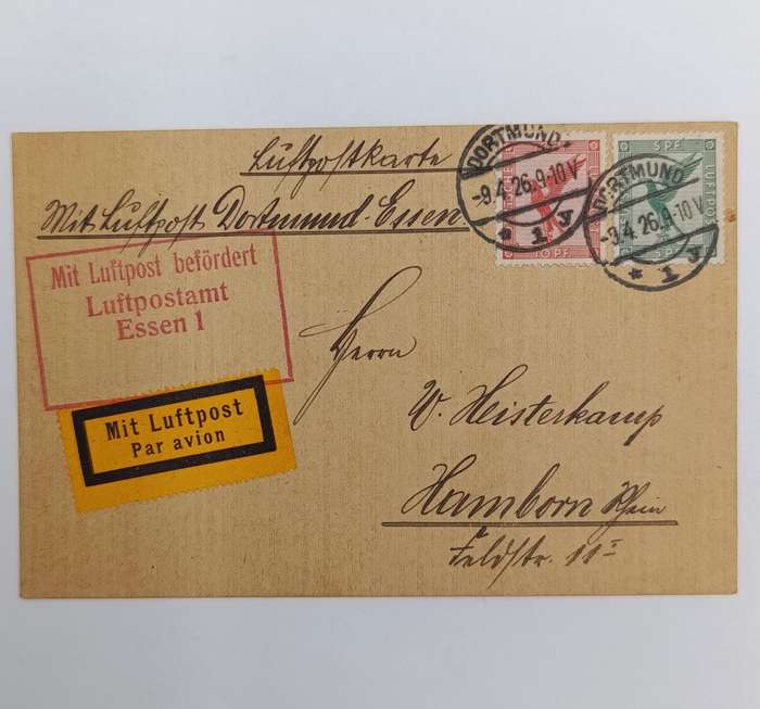 German airmail card flown from Dortmund to Hamborn 9 April 1926