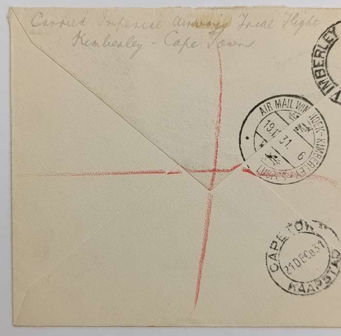 Airmail cover flown Windhoek South West Africa to Cape Town South Africa