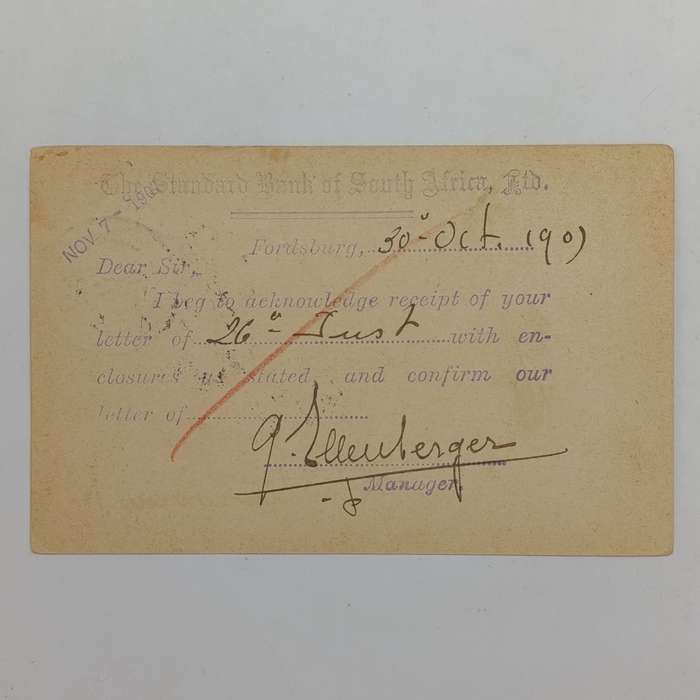 Postcard Fordsburg Transvaal (Johannesburg) to Oudtshoorn Cape colony 30 October 1907