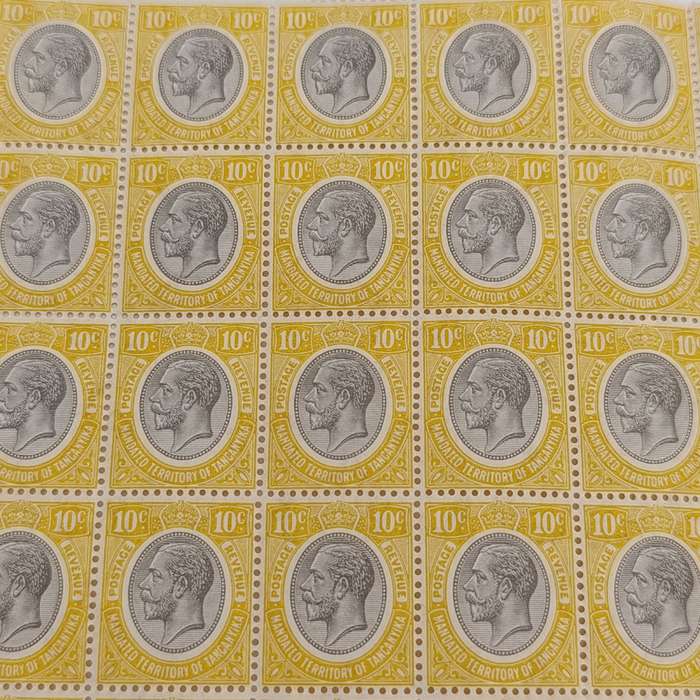 Mandated territory of Tanganyika Edward 7 Kings head block of 51 mint Ten cent stamps