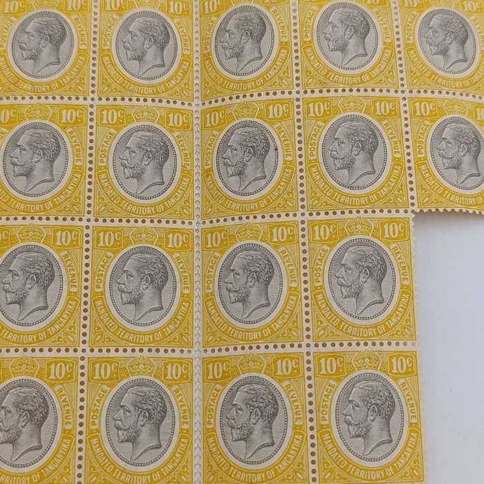 Mandated territory of Tanganyika Edward 7 Kings head block of 51 mint Ten cent stamps